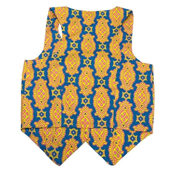 Bombay Paisley Ikat Buttoned Vest Top Cotton Linen Size XXS Boho Festival India - Picture 2 of 9